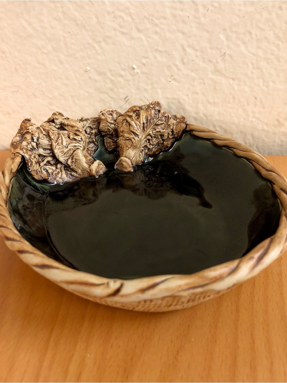 Handcrafted Terrafirma Style Stoneware bowl vegetable motif in relief